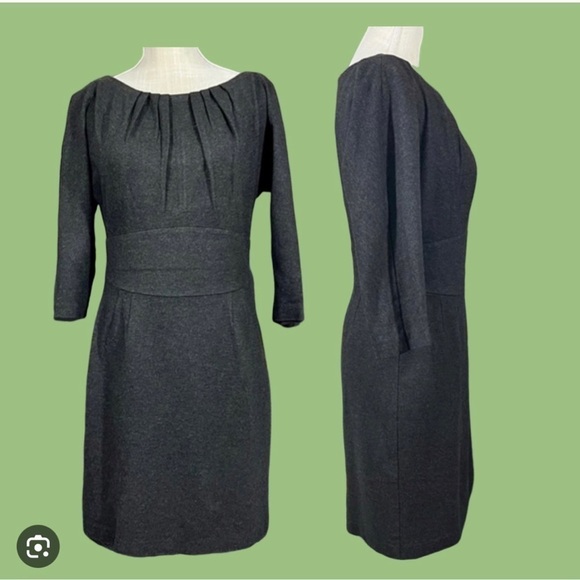 Trina Turk Three Quarter Sleeve Lined Gray Sheath Dress With Defined Waist - Picture 1 of 16